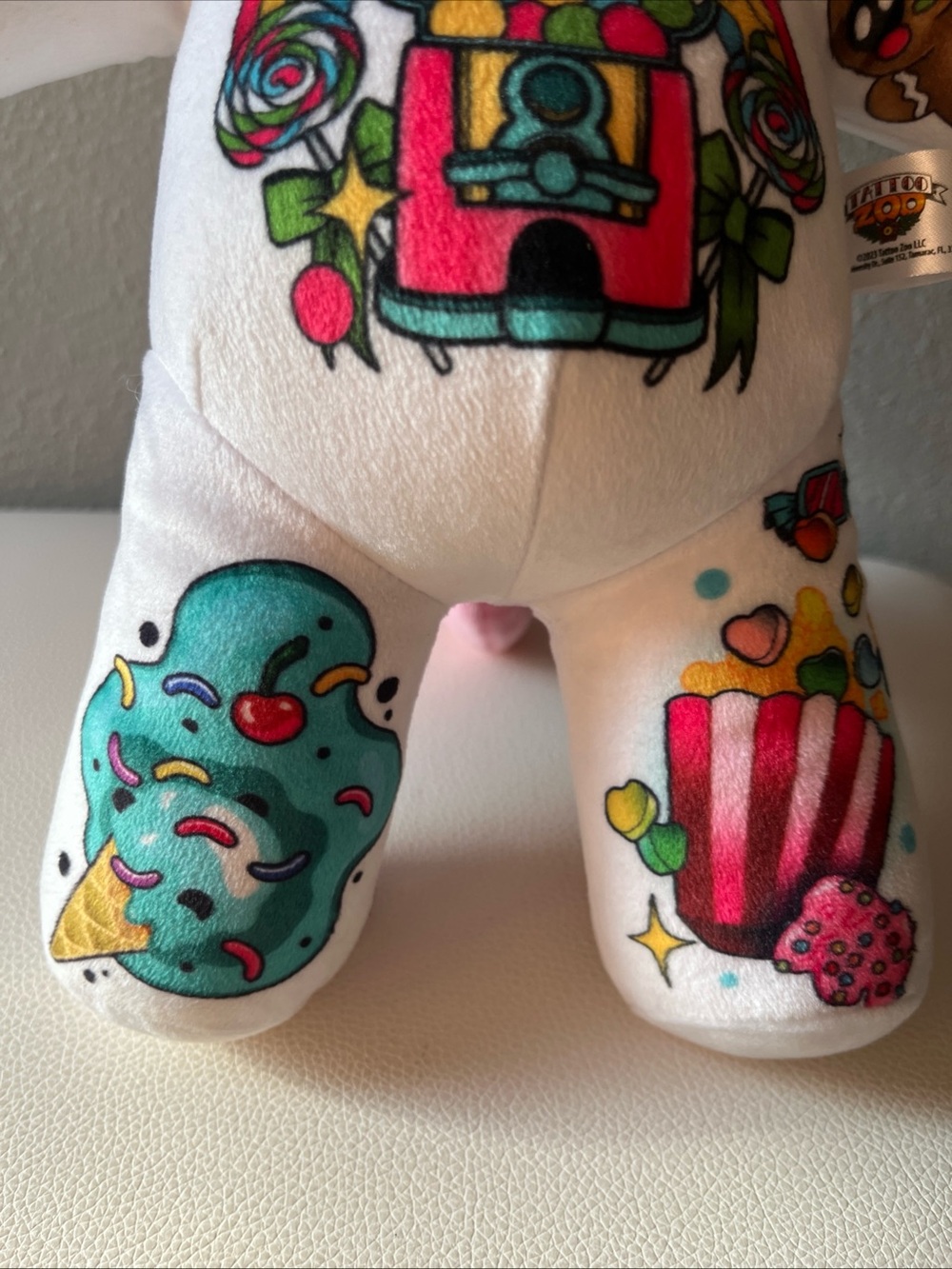 Plush White & Pink Unicorn Stuffed Animal with Gold Horn and Candy Prints - Picture 7 of 9